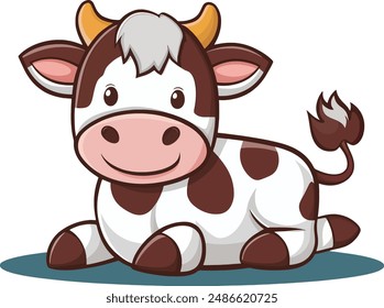 Cute Cow Lay On Floor Cartoon Vector Icon Illustration Animal Nature Icon Concept Isolated