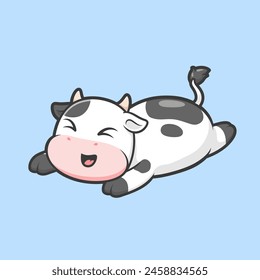 Cute Cow Laying Cartoon Vector Icon Illustration. Animal Nature Icon Concept Isolated Premium Vector. Flat Cartoon Style