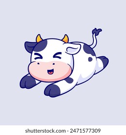 Cute Cow Laying on Floor Cartoon Vector Icon Illustration. Animal Nature Icon Concept Isolated Premium Vector. Flat Cartoon Style