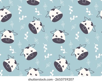 Cute Cow and Leaf Pattern - Adorable Farm Animal Seamless Design