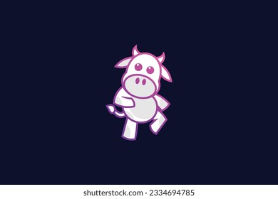 diseño del logotipo de la plantilla del vector de linearato de vaca lindo