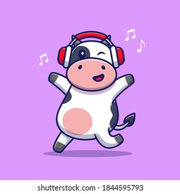 Cute Cow Listening Music With Headphone Cartoon Vector Icon Illustration  Animal Technology Icon Concept Isolated Premium Vector  Flat Cartoon Style