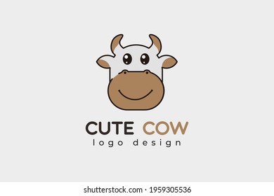 Cute cow logo vector icon illustration