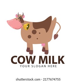 Cute cow logo vector icon illustration with bell on necklace