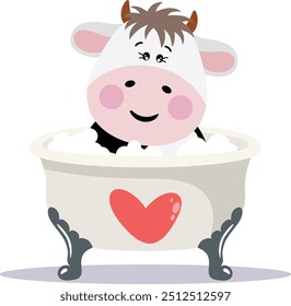 Cute cow in a love bathtub
