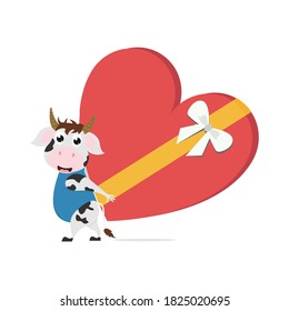 cute cow with love gift, simple vector illustration design