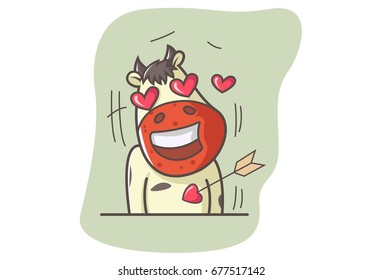 Cute Cow Lovestruck. Vector Illustration. Isolated on white background.