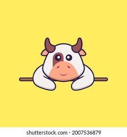 Cute cow lying down. Animal cartoon concept isolated. Can used for t-shirt, greeting card, invitation card or mascot.