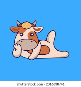 Cute cow lying down. Vector Illustration