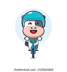 cute cow mascot cartoon character ride on bicycle