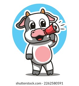 Cute cow mascot making announcement cartoon vector illustration. Suitable for logos, stickers, t-shirts, web designs, advertisements and more