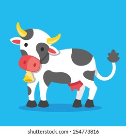 Cute cow mascot vector illustration. Isolated on blue background.