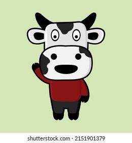 Cute cow mascot waving hand of illustration vector