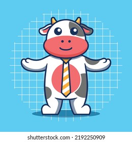 Cute cow mascot wearing tie vector illustration.