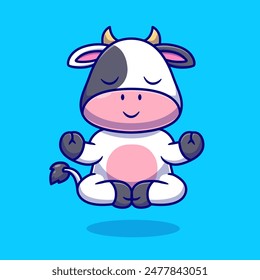 Cute Cow Meditation Yoga Cartoon Vector Icon Illustration. Animal Sport Icon Concept Isolated Premium Vector. Flat Cartoon Style