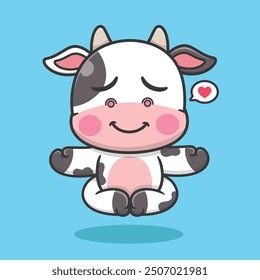 Cute Cow Meditation Yoga Cartoon Vector Icon Illustration. Animal Sport Icon Isolated Premium Vector. Meditation Cartoon Style