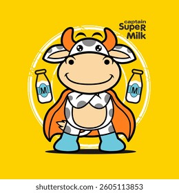 cute cow with milk, Animal Nature, isolated Flat Vector Illustration