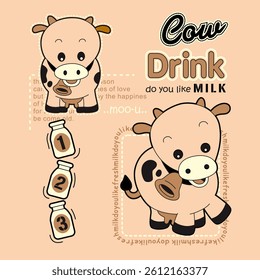 cute cow with milk, Animal Nature, isolated Flat Vector Illustration