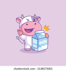 Cute cow with milk box