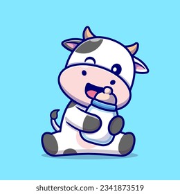 Cute Cow With Milk Cartoon Vector Icon Illustration. Animal Drink Icon Concept Isolated Premium Vector. Flat Cartoon Style