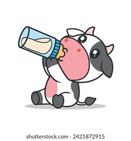 Cute Cow With Milk Cartoon Vector Icon Illustration. Animal Drink