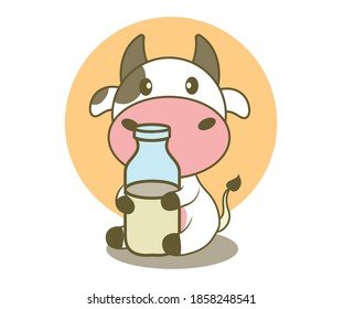 cute cow and milk drink 
