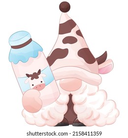 Cute cow and milk gnome illustration