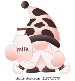 Cute cow and milk gnome illustration