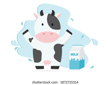 Cute cow with milk product Vector illustration