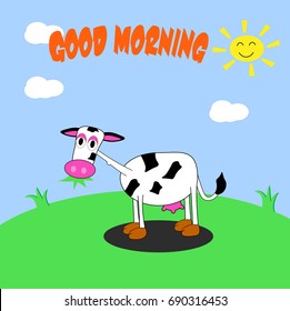 cute cow in the morning. vector cartoon illustration