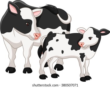 Cute cow mother with baby calf