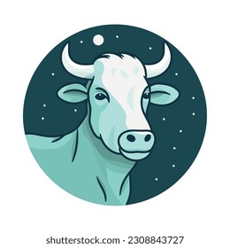 Cute cow in the night scene icon isolated