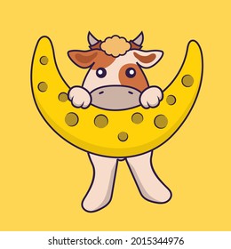 Cute cow is on the moon.