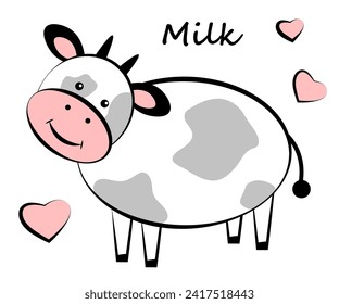 Cute cow on white background. Doodle