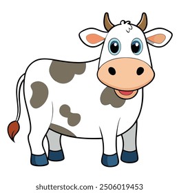 cute cow on white background. animal cartoon vector illustration