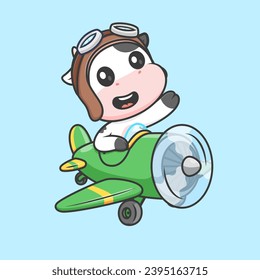 Cute Cow Pilot Flight With Plane Cartoon Vector Icon
Illustration. Animal Transportation Icon Concept Isolated
Premium Vector. Flat Cartoon Style