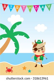 cute cow pirate happy birthday card