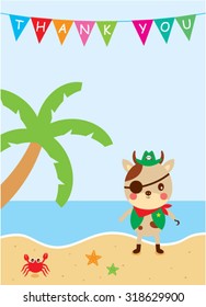 cute cow pirate thank you card