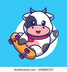 Cute cow play skateboard cartoon