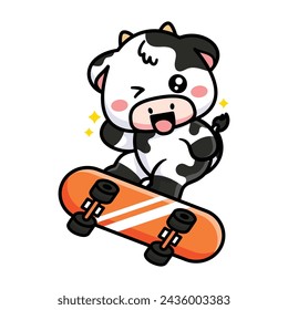 cute cow is playing skateboard