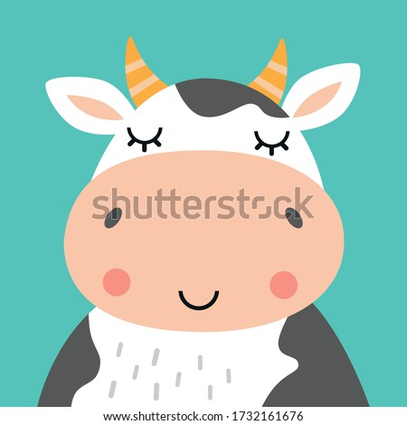 Cute cow portrait. Animal head flat vector illustration.