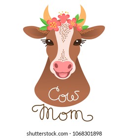 Cute cow portrait. Calf character in cartoon style. Vector illustration.