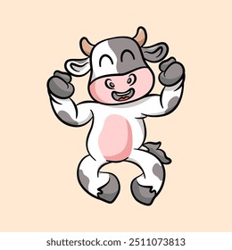 cute cow pose excited  Cartoon, Vector Icon Illustration, Vector Illustration in Flat Cartoon Style, 
Vector illustration, Icon Concept Isolated Premium Vector, 