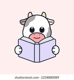 Cute Cow Reading Book Illustration