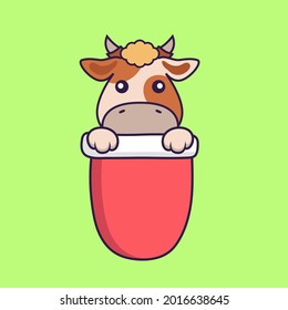Una vaca linda en el bolsillo rojo.