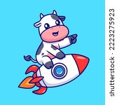 Cute Cow Riding Rocket Cartoon Vector Icon Illustration. Animal Technology Icon Concept Isolated Premium Vector. Flat Cartoon Style