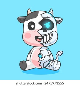 Cute Cow Robot Cyborg Cartoon Vector Icon Illustration. Animal Technology Icon Concept Isolated Premium Vector. Flat Cartoon Style
