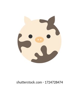 Cute cow round vector graphic icon. Spotted cow animal head, face illustration. Isolated.