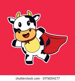 Cute cow running wearing heroes cloak