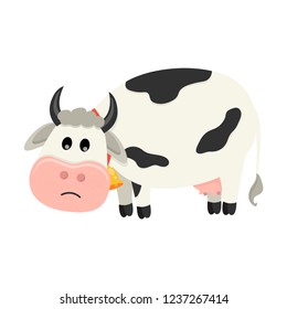 Cute cow is sad. Set of cute Cows character in various poses. Vector illustration for your design